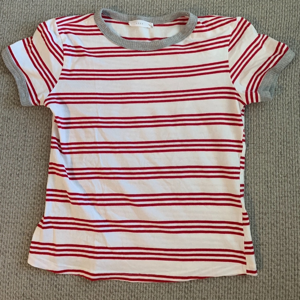 LUSH Stripped T-Shirt: Red & White, Size XS